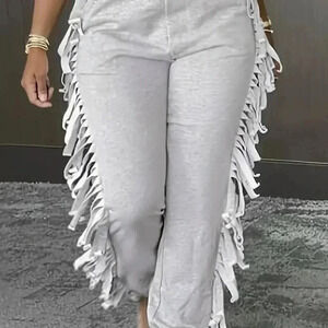 Tassel Trim Jogger Pants (LIGHT GREY)